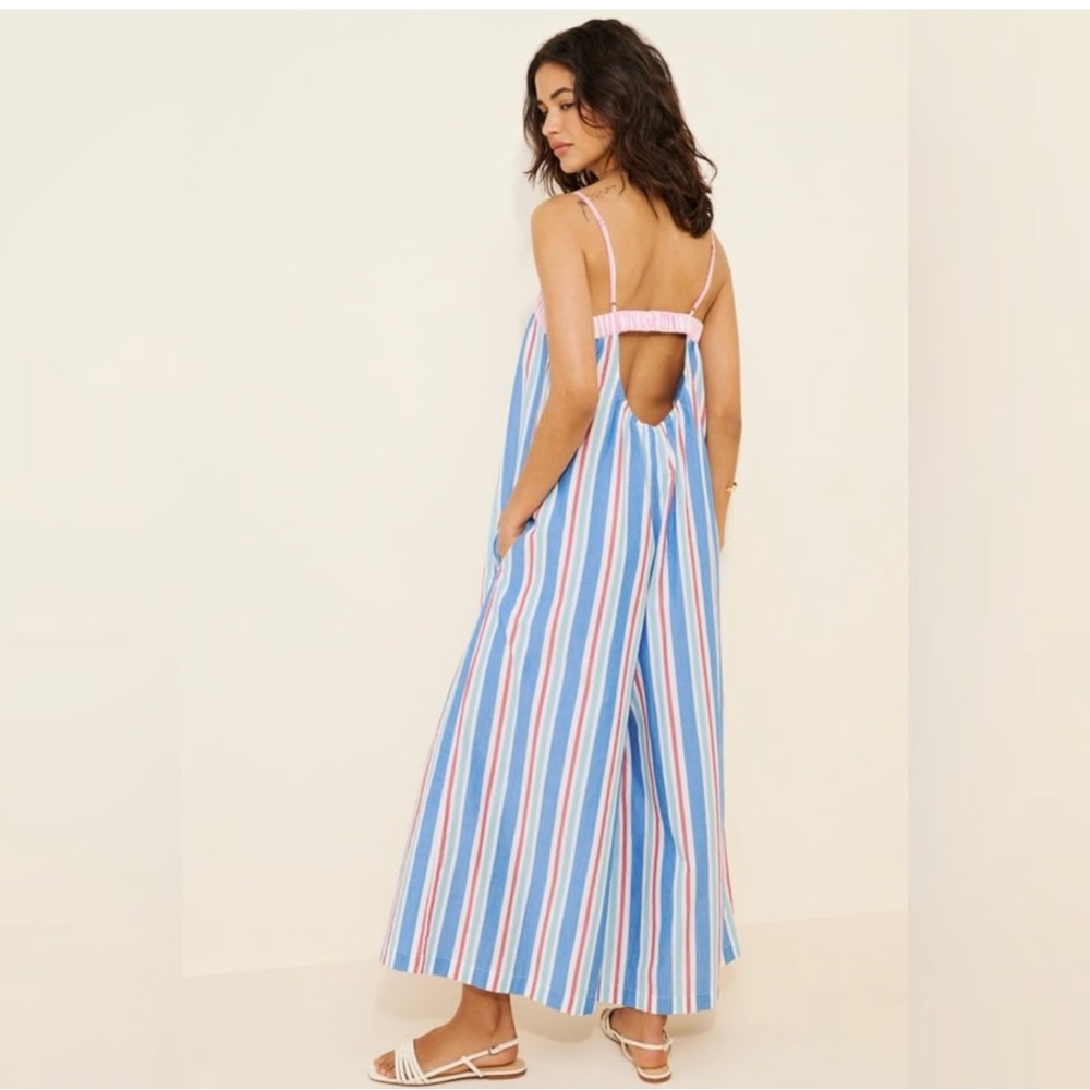 Anthropologie Pink & Blue Striped Wide-Leg Jumpsuit - Picture 4 of 8